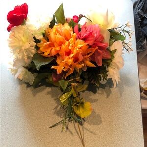 Artificial Vibrant Floral Bouquet - Orange, Red, White